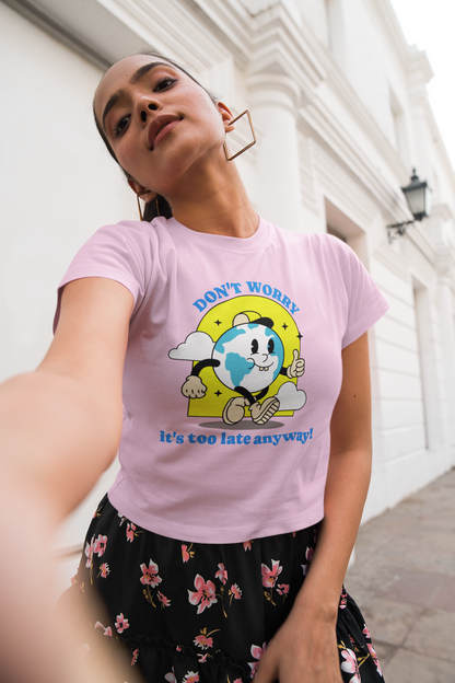 Don't worry,it's too late t shirt mockup image for web girl posing