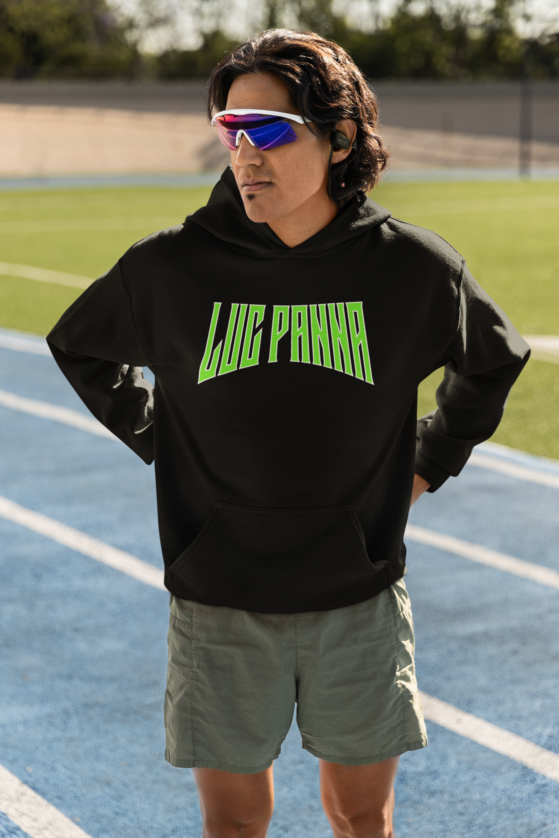 LUC PANNA Hooded Sweatshirt mockup image for web guy posing