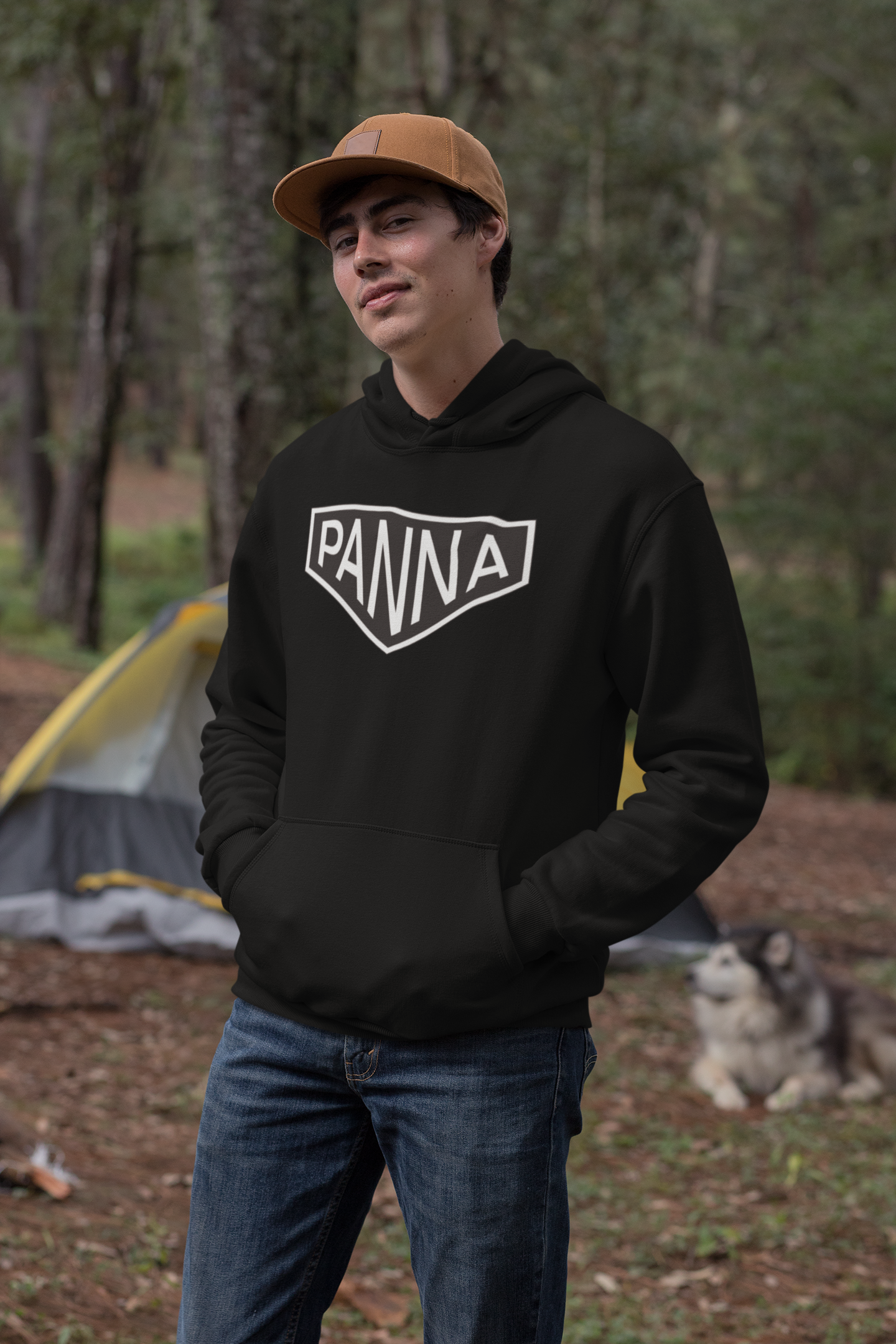 Panna Hooded sweatshirt mockup image for web guy standing